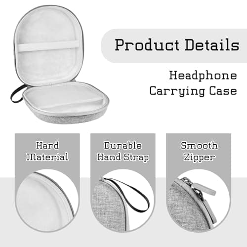 Muorruo Headphone Case Compatible with JBL Tune 510BT/520BT/670NC Live 460NC, with Sony WH-CH520/510, Portable Travel Case for Wireless On-Ear Headphones, Over-Ear Headphone Bag (Grey) — view 3