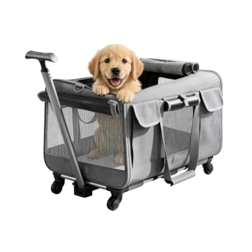 GoDyna Extra Large Portable Pet Trolley Carrier 59×39.2×40.9cm, Detachable Rolling Dog & Cat Travel Bag with Wheels, Foldable Pet Carrier Backpack for Large Cats & Dogs, Airline & Car Travel Approved