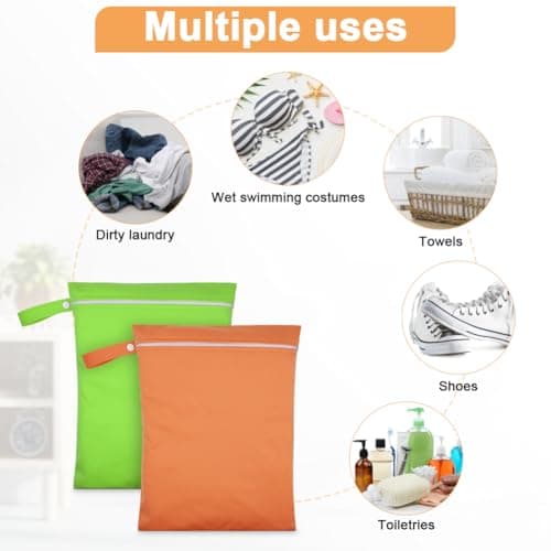 AOOSA 2PCS Wet Bags, Reusable Cloth Diaper Bags with Handle and Zipper — view 5