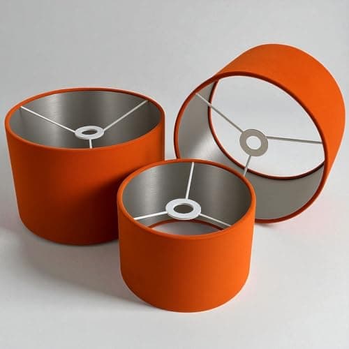 Plush Velvet Lampshade for Ceiling Shade, Table, Floor Lampshade with Brushed Silver Lining Handmade in the UK (Orange,Diameter 20 x 20cm Height