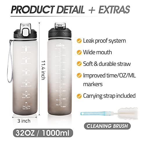 YC Kitchen Water Bottle with Time Marker - 1L Water Bottles with Straw, air up water bottle Leakproof & BPA Free Sports Water Bottle with Carry Strap for Fitness,Gym,and Outdoor Sports — view 5