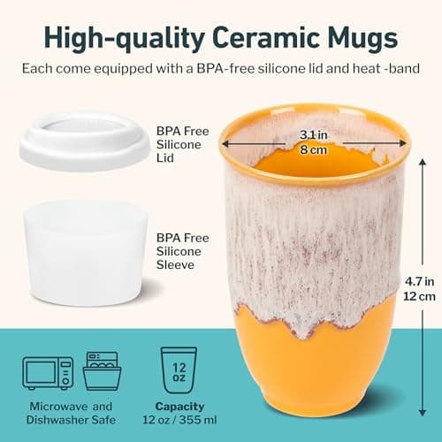 NOVA CERAMICS Travel Mug - Travel Coffee Tumbler – Coffee Mug with Lid Unique to Go Mug – Microwave & Dishwasher Safe Coffee Travel Cup - Gifts for Women Men Him Her – 355ml - Grapefruit — view 3