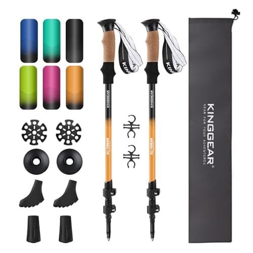 KINGGEAR Nordic Walking Stick, TP1 Hiking Poles Retractable Lightweight 7075 Aluminum, Trekking Poles with Flip Lock, Natural Cork and EVA Grip, 2pc Hiking Gear