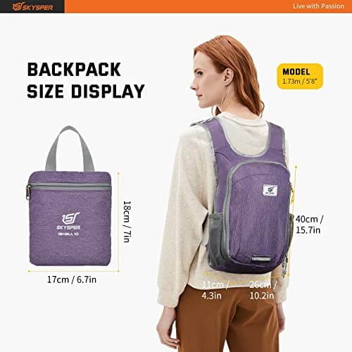 SKYSPER Small Daypack 10L Hiking Backpack Packable Lightweight Travel Compact Foldable Rucksack for Women Men(Purple) — view 6