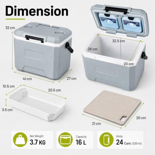 COSTWAY 12L/16L/21L/41L Insulated Cool Box (Gray, 41 x 27 x 32 cm) — view 6