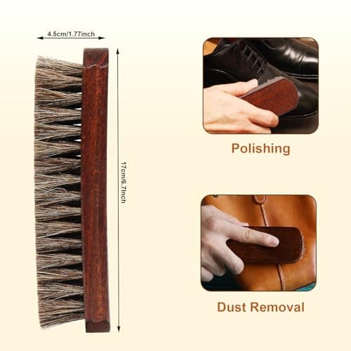 LYSSRA 100% Horsehair Brush Professional Premium Horsehair Shoe Brush Dauber Applicators for Leather Shoes Boots Coats Purses Soft Horsehair with Curved Wood Handle for Grip Leather Shine Polish — view 6