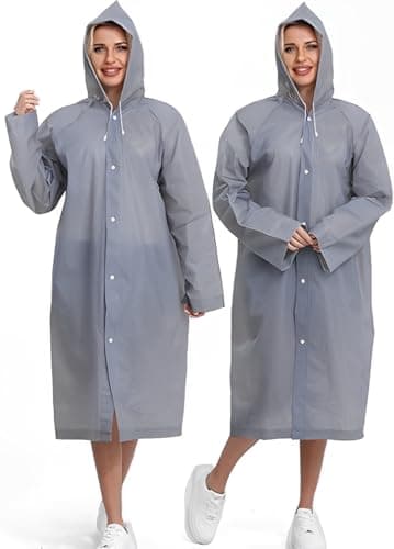 Rain Poncho for Adults, 2 Pieces Reusable Waterproof with Hoods and Sleeves — view 5