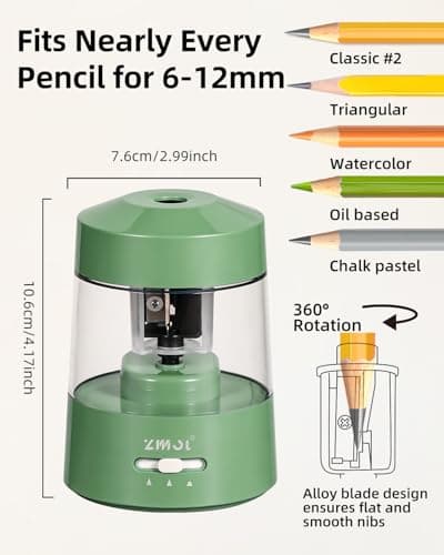 ZMOL Electric Pencil Sharpener 6-12mm Jumbo Colored&No.2 Pencils Grey-Green — view 2