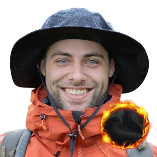 TOP-EX XL/XXL Fleece Lined Winter Sun Hat Men with Wide Brim, Waterproof Warm Safari Hats for Outdoor Hiking Fishing Walking & Windproof, Dark Grey, Oversized