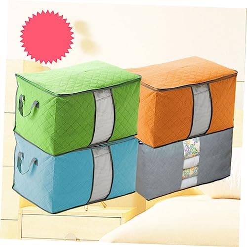 MAGICLULU 2pcs Duvet Storage Bags Zips Vacuum Fabric Organizer for Blankets Bamboo Box Quilt Storage Bag Random Color — view 3