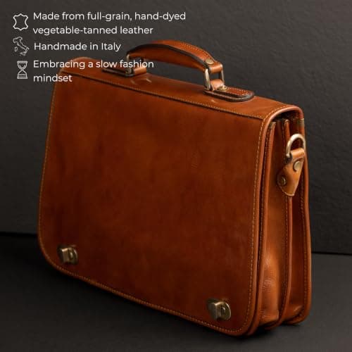 Time Resistance Leather Briefcase Hand-Crafted Shoulder Messenger Bag for Laptop up to 15 Inch Light Brown — view 4