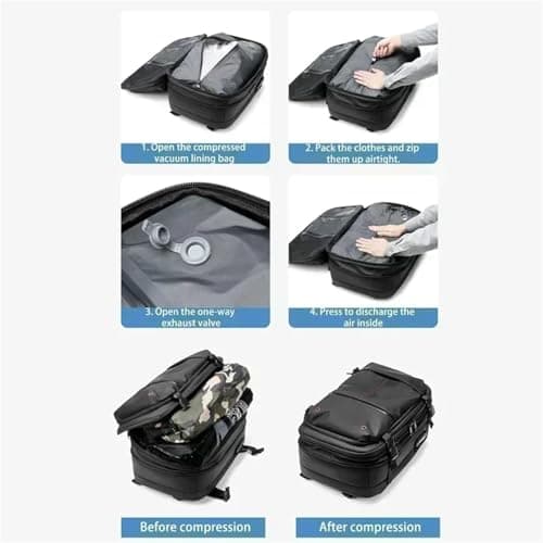 60L Vacuum Compression Backpack With Wheels Expandable Men Waterproof Carry On Travel Backpacks 17 Inch Laptop Backpack For Travel, Business(16,With air pump) — view 5