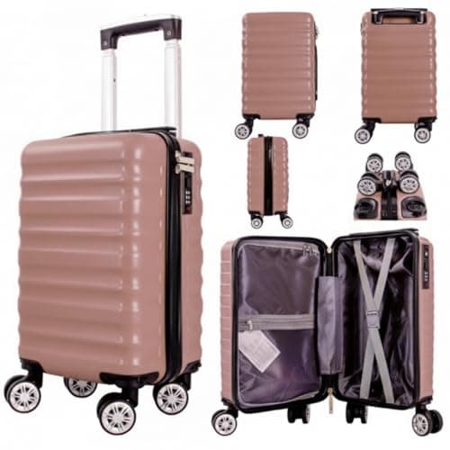 40x25x20cm Underseat Cabin Suitcase with Removable Wheels – Soft Shell Carry on Trolley Lightweight Spinner Luggage Detachable Wheels 1628 (Rose Gold)