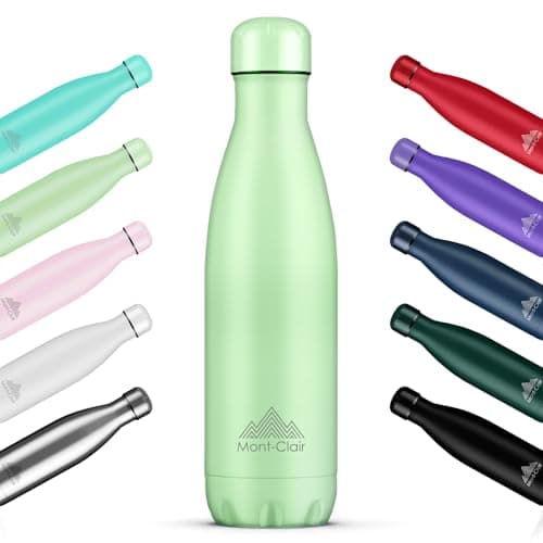 Mont-Clair l'O Stainless Steel Water Bottle, Vacuum Insulated - BPA Free, 12h Hot & 24h Cold Drinks, Metal Water Bottle 500ML Leakproof, Ideal for Adult, Kids, Running - Light Green