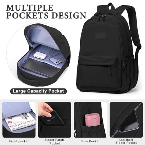 Lahrma Travel Backpack Womens, Lightweight 14 Inch Laptop Rucksack Bag for Men, Splash-proof & Casual Daypacks for School College Work (Black) — view 4