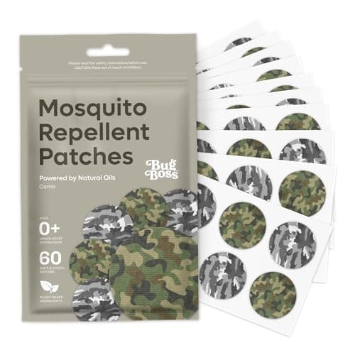 BugBoss Mosquito Repellent Patches – Camo Design (60 Pcs) Natural Citronella, Lemongrass, Peppermint & Geraniol Patches for Hiking, Camping & Fishing, DEET-Free Long-Lasting Protection