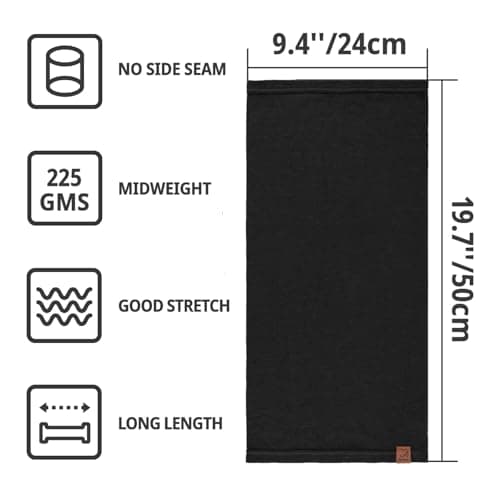 ACUSHLA 100% Merino Wool Neck Gaiter, Ski Mask Neck Warmer Unisex, Black — view 4