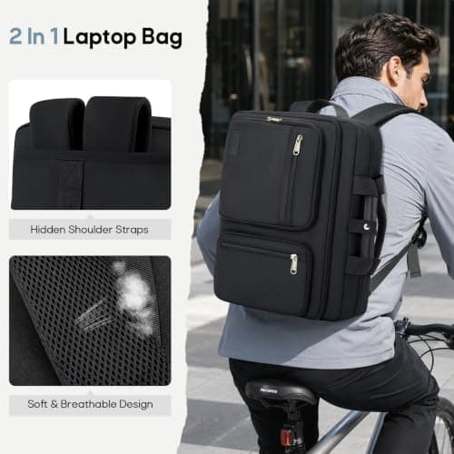 RAINSMORE 15.6 Inch Laptop Bag for Men,Convertible Briefcase Backpack — view 3