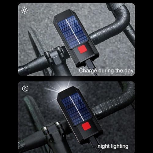 anso Solar Powered LED Bicycle Headlight TYPE-C USB Rechargeable Bike Head Light Front Lamps with Horn (Black) — view 5