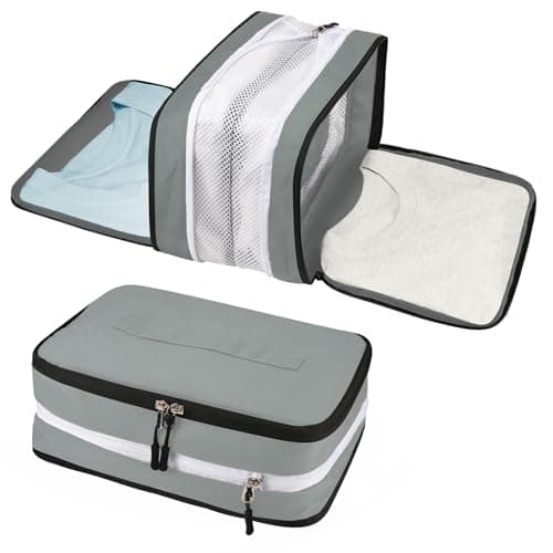 5 Set Compression Packing Cubes for Suitcases, Travel Organiser for Carry on Hand Luggage Newest Double Sided Expandable Packing Bags with Shoes Bag (Grey) — view 5
