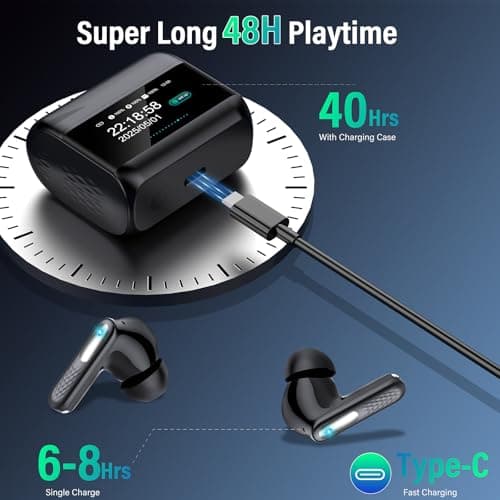 ZYHKON Wireless Earbuds, 2026 Bluetooth 5.4 Headphones In Ear with ANC/ENC Noise Cancelling Mic, HiFi Stereo Bluetooth Ear buds with Multifunctional Touchscreen, 5 EQ Modes Bluetooth Earphones, Black — view 6