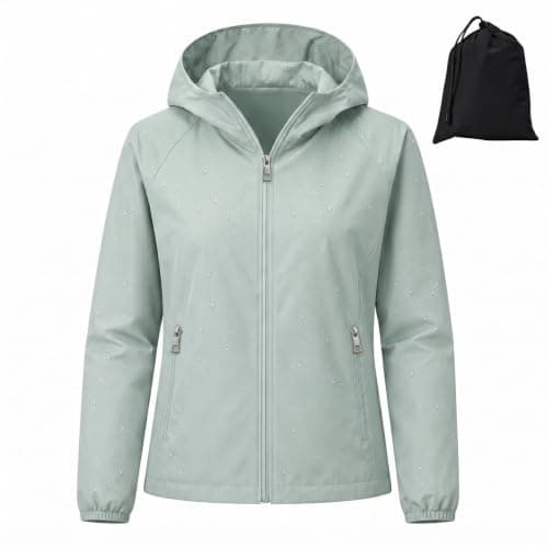 GDOKKNY Women Waterproof Rain Jacket, Lightweight Packable Hooded Raincoat with Storage Pouch, Windproof Rain Coat for Cycling Hiking Commuting Travel
