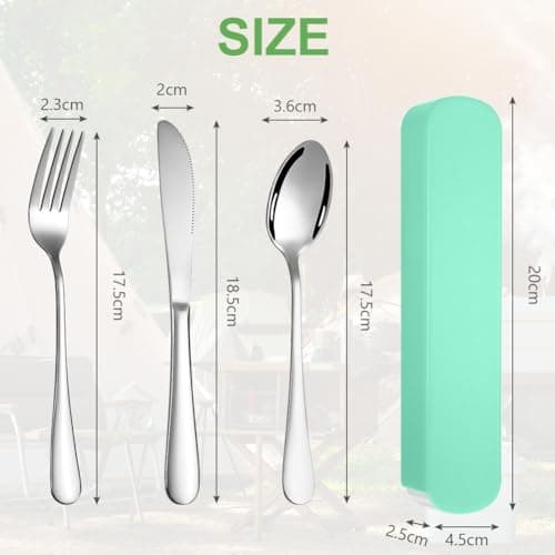 HOTUT Travel Cutlery Set, 3 PCS Cutlery Set with Portable Pouch Case, Reusable, Stainless Steel Flatware, Portable Utensils for Outdoor Travel Picnic Office School Lunch Box - Green — view 2