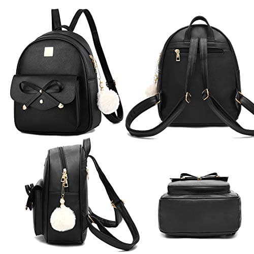 Gloppers Girls Bow Backpack 3PCS Faux Leather Backpack Set with Shoulder Bag & Wallet Cute Rucksack for Women Travel (Pink) — view 3