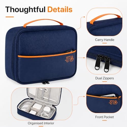 FAVORTALK Cable Organiser Bag Travel Portable Electronics Accessories Storage Bags with Removable Bulkhead for Gadgets Cables Charger Adapter Power Bank Hard Disk 24.5×29×10cm, Navy Blue B21606 — view 4