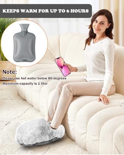 SUPERFA Rubber Hot Water Bottle for Feet, Grey Foot Warmer Slippers — view 4