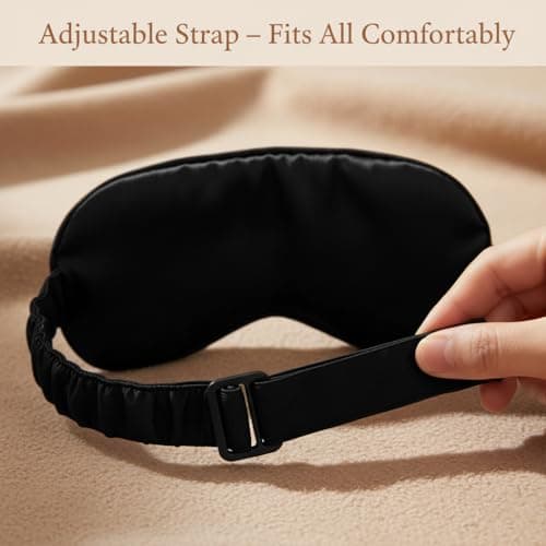 Silk Sleep Mask, Blackout Eye Mask with Adjustable Strap, Ultra-Soft Breathable Mulberry Silk, Black, for Sleeping, Travel and Nap, 1 Pack — view 4