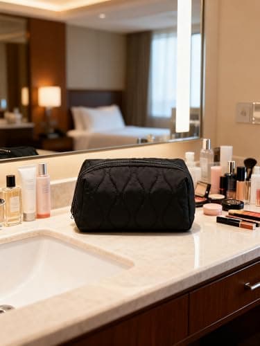 Makeup Bag Travel Cosmetic Bag,Large Capacity Makeup Organizer Case,Wide-Open Pouch Purse,Puffy Padded Make Up Bag for Women,Black — view 6