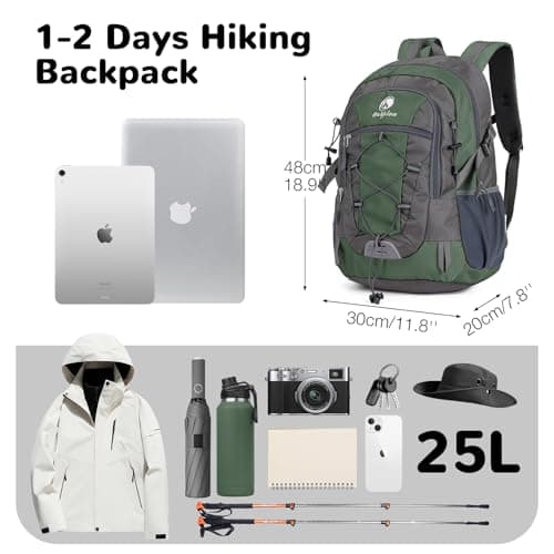 Outplea 25L Hiking Backpack for Men Women, Lightweight Outdoor Rucksack for Trekking Climbing Sports, Casual Daypack for Travel School Work, Green — view 2