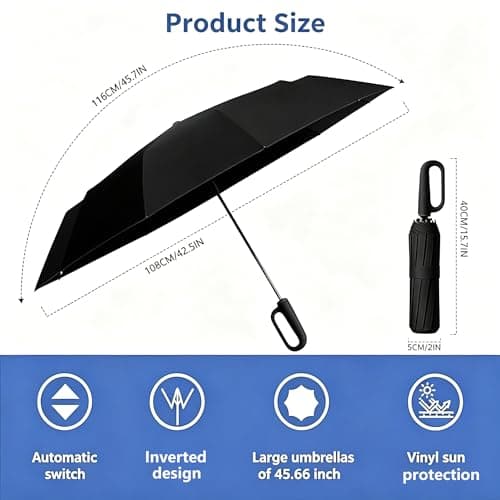Sumlly Umbrella with Hook Handle, Compact 12 Ribs Umbrella Women Men,Black — view 2