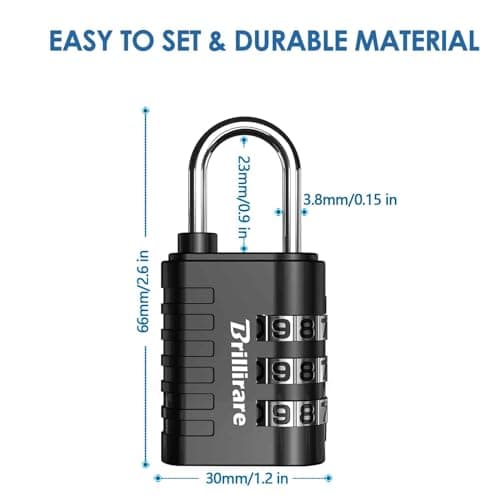 Brillirare 8 Pack Combination Lock, 3-Digit Waterproof Keyless Padlock, Zinc Alloy Outdoor Resettable Travel Luggage Locks for Backpack, Gym Locker, Hasp, Fence, Gate, Case, Toolbox-Black — view 2