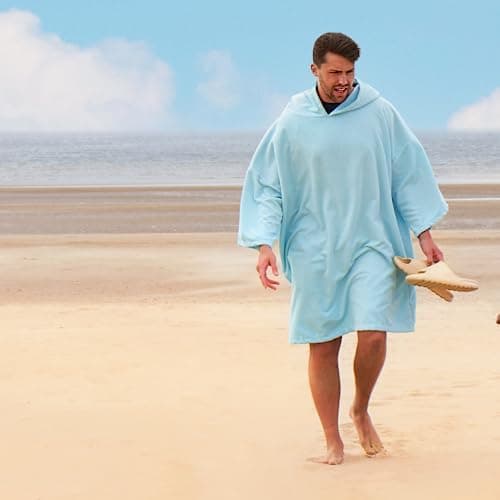 Brentfords Poncho Adult Womens, Towel Poncho Adult Hooded Large Swimming Surf Beach Accessories Absorbent Quick Dry Changing Robe Microfibre Towelling Bath Robes for Women, Sky Blue One Size — view 2