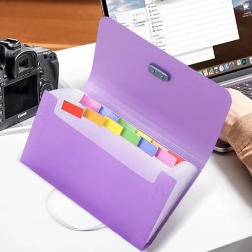 File Organiser, 4 Pack Expanding File Folder, A6 Size Portable Accordion Folder with 13 Pockets, Organiser Box Files with Colored Labels Index for Cards Bills Coupons Receipt(4 Colors) — view 4