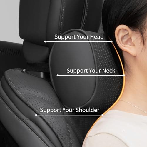 Dapucarin Car Headrest Pillow for Driving - Luxury Leather 100% Memory Foam, Ergonomic Neck Support - Universal Fit Head Rest Travel Pillow for Most Cars, Home & Office, Black, 2 Pack — view 2
