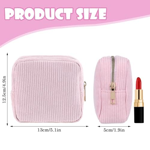 JIEYAO Corduroy Sanitary Napkin Storage Bag, Portable Period Bag for Teen Girls, Cute Period Pouch Soft Menstrual Cup Pouch Menstruation First Pad Bag Tampon Holder for Women (Pink) — view 4