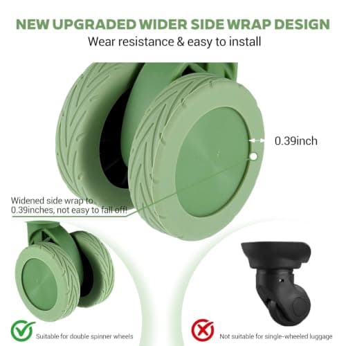 Wanmu 8 Pcs Luggage Wheels Protection Covers, Anti-Noise Silicone Wheel Protective Covers for 2-2.4'' Spinner Wheel, Wear-Resistant Travel Carry On Luggage Suitcases Wheels Protector (Green) — view 3