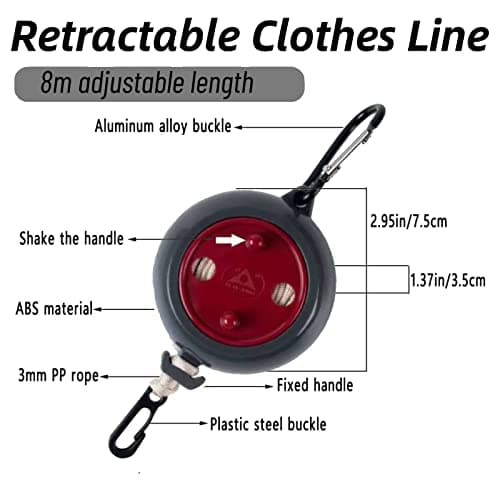 QeeHeng Portable Travel Clothesline,Adjustable 32.8FT Camping Clothesline Clothes Drying Line Rope, Clothesline For Outdoor/Indoor,Laundry, Hotel, With 10 pcs Windproof Clothespins — view 4