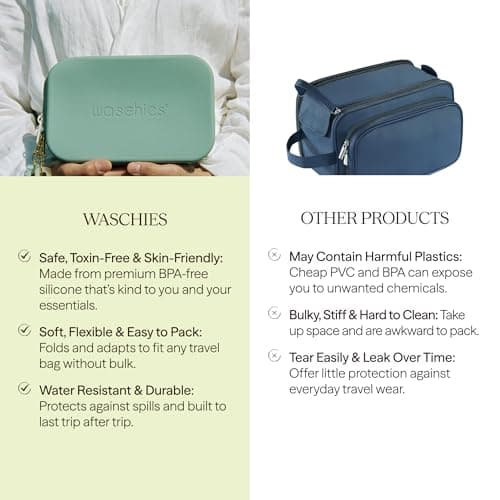 Waschies Large Travel Beauty Bag in Sage - BPA Free Silicone Toiletries Pouch – Machine Washable – Keeps Skincare & Cosmetic Products Hygienic for Travel & Everyday Use — view 5
