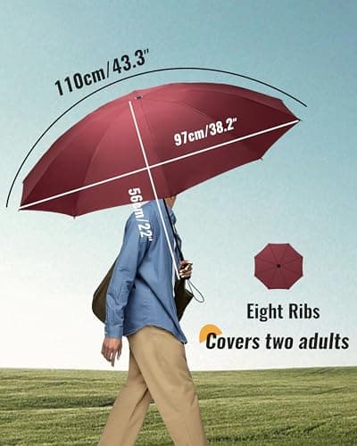 Chakipee Compact Travel Umbrella Windproof Strong- Automatic Folding Umbrellas for Wind and Rain, Portable 210T Fabric 106cm Span - 8 Ribs Portable Umbrella for Men and Women Red — view 3