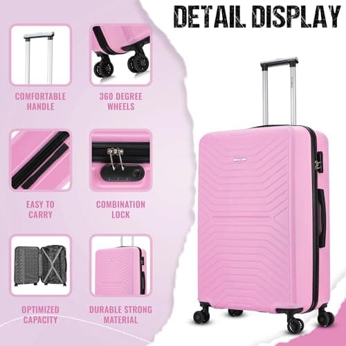 FLYMAX 24" Medium Suitcase 4 Wheel Lightweight Luggage Hard Shell ABS Travel Case Hold Check in Fits 15kg - 20kg Medium Size + 3 Digit Lock + Telescopic Handle 69 Litre Capacity — view 4