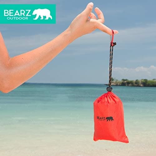 BEARZ Outdoor Travel Blanket - Pocket Sized Beach Blanket Camping Blanket, Waterproof Picnic Blanket, Sandproof Beach Mat - Camping Gadgets & Festival Hiking Accessories (Red) — view 4