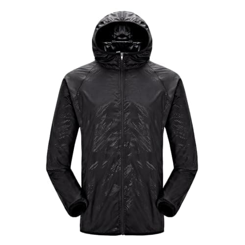 Zouwel Men's Waterproof Hooded Jacket,Lightweight Windproof Packable Raincoat,Portable Sun Protection Outdoor Hiking Rain Jacket No Pocket (UK, Alpha, XL, Regular, Regular, BLack)