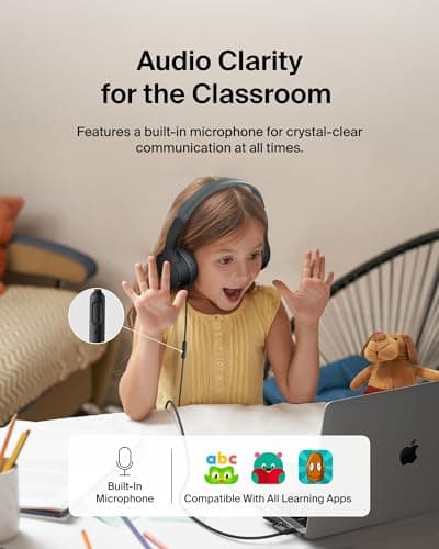 Belkin SoundForm Mini Kids Wired Headphones with USB-C to 3.5mm Dongle, Built-in Mic & Fun Stickers, 85dB Max Volume – for Online Learning, Travel, Compatible with iPhone, iPad, Galaxy, etc - Black — view 4