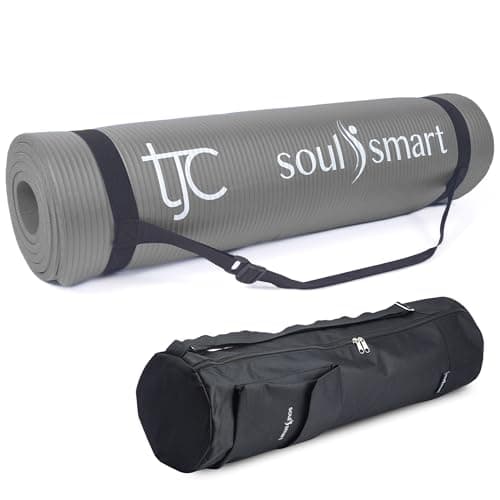 TJC 10MM Yoga Mat & Bag Set, Non-Slip NBR, Grey Mat & Black Bag