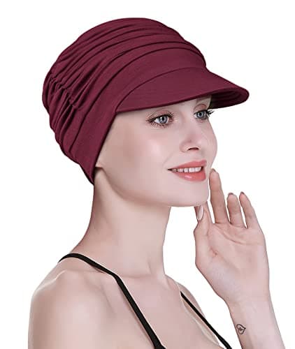 FocusCare Novelty Headwear for Chemo Women Holiday Turbans for Travel Shopping Cap for Hair Loss Burgundy — view 5