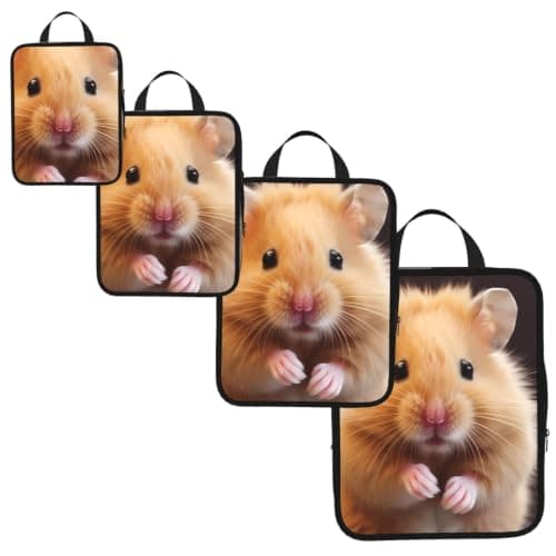 Maroon Hamster Compression Packing Cubes 4 Set, Travel Organiser Bags with Double Zippers for Suitcase Luggage Backpack — view 2